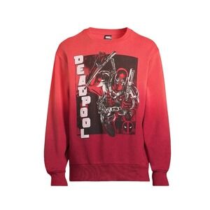 Marvel Deadpool Mens XL Long Sleeve Graphic‎ Sweatshirt Red Ombre Fade Pullover